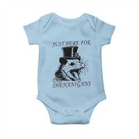 Funny St Patrick's Day Opossum Baby Onesie Just Here For The Shenanigans Shamrock