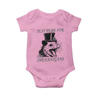 Funny St Patrick's Day Opossum Baby Onesie Just Here For The Shenanigans Shamrock