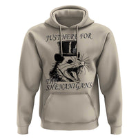Funny St Patrick's Day Opossum Hoodie Just Here For The Shenanigans Shamrock