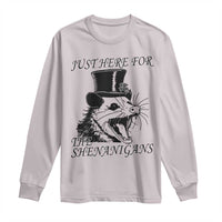 Funny St Patrick's Day Opossum Long Sleeve Shirt Just Here For The Shenanigans Shamrock