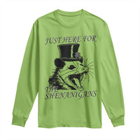 Funny St Patrick's Day Opossum Long Sleeve Shirt Just Here For The Shenanigans Shamrock