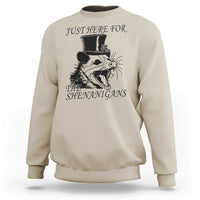 Funny St Patrick's Day Opossum Sweatshirt Just Here For The Shenanigans Shamrock