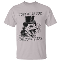 Funny St Patrick's Day Opossum T Shirt Just Here For The Shenanigans Shamrock