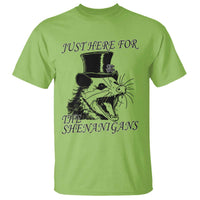 Funny St Patrick's Day Opossum T Shirt Just Here For The Shenanigans Shamrock