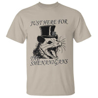 Funny St Patrick's Day Opossum T Shirt Just Here For The Shenanigans Shamrock