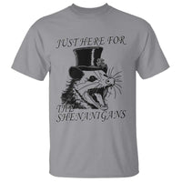 Funny St Patrick's Day Opossum T Shirt Just Here For The Shenanigans Shamrock