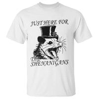 Funny St Patrick's Day Opossum T Shirt Just Here For The Shenanigans Shamrock