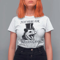 Funny St Patrick's Day Opossum T Shirt For Women Just Here For The Shenanigans Shamrock