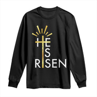 He Is Risen Long Sleeve Shirt Christian Easter Day Religious Bible Verse Cross