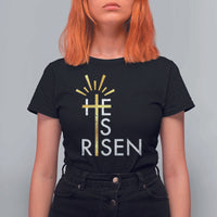 He Is Risen T Shirt For Women Christian Easter Day Religious Bible Verse Cross