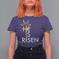 He Is Risen T Shirt For Women Christian Easter Day Religious Bible Verse Cross