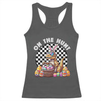 Funny Easter Day Dinosaur Bunny Racerback Tank Top On The Hunt Egg Hunting