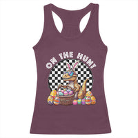 Funny Easter Day Dinosaur Bunny Racerback Tank Top On The Hunt Egg Hunting