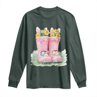 Funny Easter Day Gardening Long Sleeve Shirt Gardener Boots Bunny Ears Colorful Eggs
