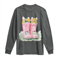 Funny Easter Day Gardening Long Sleeve Shirt Gardener Boots Bunny Ears Colorful Eggs