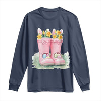 Funny Easter Day Gardening Long Sleeve Shirt Gardener Boots Bunny Ears Colorful Eggs
