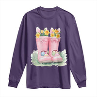 Funny Easter Day Gardening Long Sleeve Shirt Gardener Boots Bunny Ears Colorful Eggs