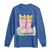 Funny Easter Day Gardening Long Sleeve Shirt Gardener Boots Bunny Ears Colorful Eggs