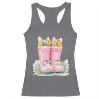 Funny Easter Day Gardening Racerback Tank Top Gardener Boots Bunny Ears Colorful Eggs