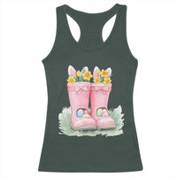 Funny Easter Day Gardening Racerback Tank Top Gardener Boots Bunny Ears Colorful Eggs