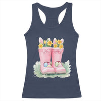 Funny Easter Day Gardening Racerback Tank Top Gardener Boots Bunny Ears Colorful Eggs