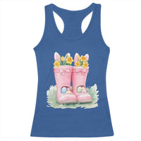 Funny Easter Day Gardening Racerback Tank Top Gardener Boots Bunny Ears Colorful Eggs