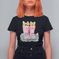 Funny Easter Day Gardening T Shirt For Women Gardener Boots Bunny Ears Colorful Eggs