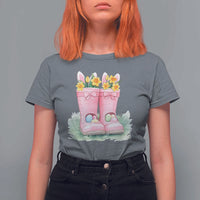 Funny Easter Day Gardening T Shirt For Women Gardener Boots Bunny Ears Colorful Eggs