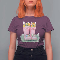 Funny Easter Day Gardening T Shirt For Women Gardener Boots Bunny Ears Colorful Eggs