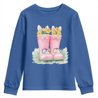 Funny Easter Day Gardening Youth Sweatshirt Gardener Boots Bunny Ears Colorful Eggs