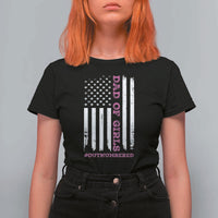 Funny Dad Of Girls Outnumbered T Shirt For Women Vintage American Flag Father's Day