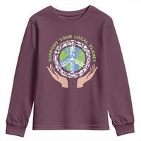 Earth Day Support Your Local Planet Youth Sweatshirt Peace Sign Animals
