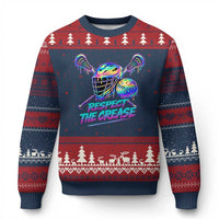 Respect The Crease Lacrosse Drip Ugly Christmas Sweater Funny Lax Goalie