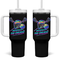 Respect The Crease Lacrosse Drip Tumbler With Handle Funny Lax Goalie