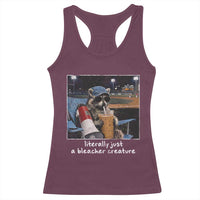 Baseball Raccoon Literally Just a Bleacher Creature Racerback Tank Top Funny Trash Panda Drinking Iced Coffee Ballfield