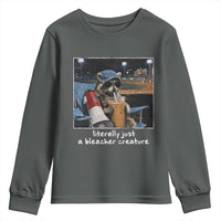 Baseball Raccoon Literally Just a Bleacher Creature Youth Sweatshirt Funny Trash Panda Drinking Iced Coffee Ballfield