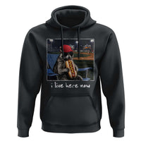 Baseball Raccoon I Live Here Now Hoodie Funny Trash Panda Eating Hot Dog Ballfield