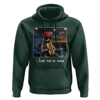 Baseball Raccoon I Live Here Now Hoodie Funny Trash Panda Eating Hot Dog Ballfield