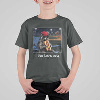Baseball Raccoon I Live Here Now T Shirt For Kid Funny Trash Panda Eating Hot Dog Ballfield