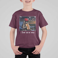 Baseball Raccoon I Live Here Now T Shirt For Kid Funny Trash Panda Eating Hot Dog Ballfield