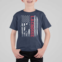 Lacrosse American Flag Lax Men 4th of July T Shirt For Kid