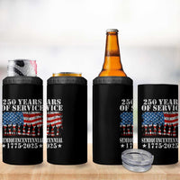 250 Years Of Service Semiquincentennial 4 in 1 Can Cooler Tumbler US Military Army Birthday American Flag