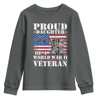 Proud Daughter Of A World War II Veteran Youth Sweatshirt American Flag Army Boots - Wonder Print Shop
