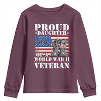 Proud Daughter Of A World War II Veteran Youth Sweatshirt American Flag Army Boots - Wonder Print Shop