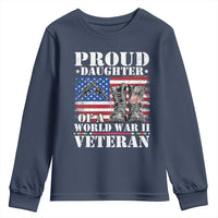 Proud Daughter Of A World War II Veteran Youth Sweatshirt American Flag Army Boots - Wonder Print Shop