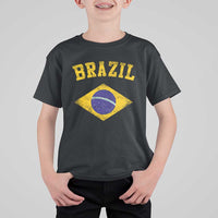 Vintage Brazil Flag Patriotic Brazilian Pride T Shirt For Kid