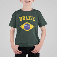 Vintage Brazil Flag Patriotic Brazilian Pride T Shirt For Kid
