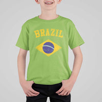 Vintage Brazil Flag Patriotic Brazilian Pride T Shirt For Kid
