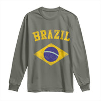 Vintage Brazil Flag Patriotic Brazilian Pride Long Sleeve Shirt