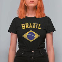 Vintage Brazil Flag Patriotic Brazilian Pride T Shirt For Women